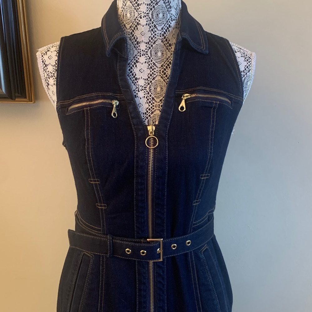 Inc Dark Blue Denim Sleeveless Dress with Belt
